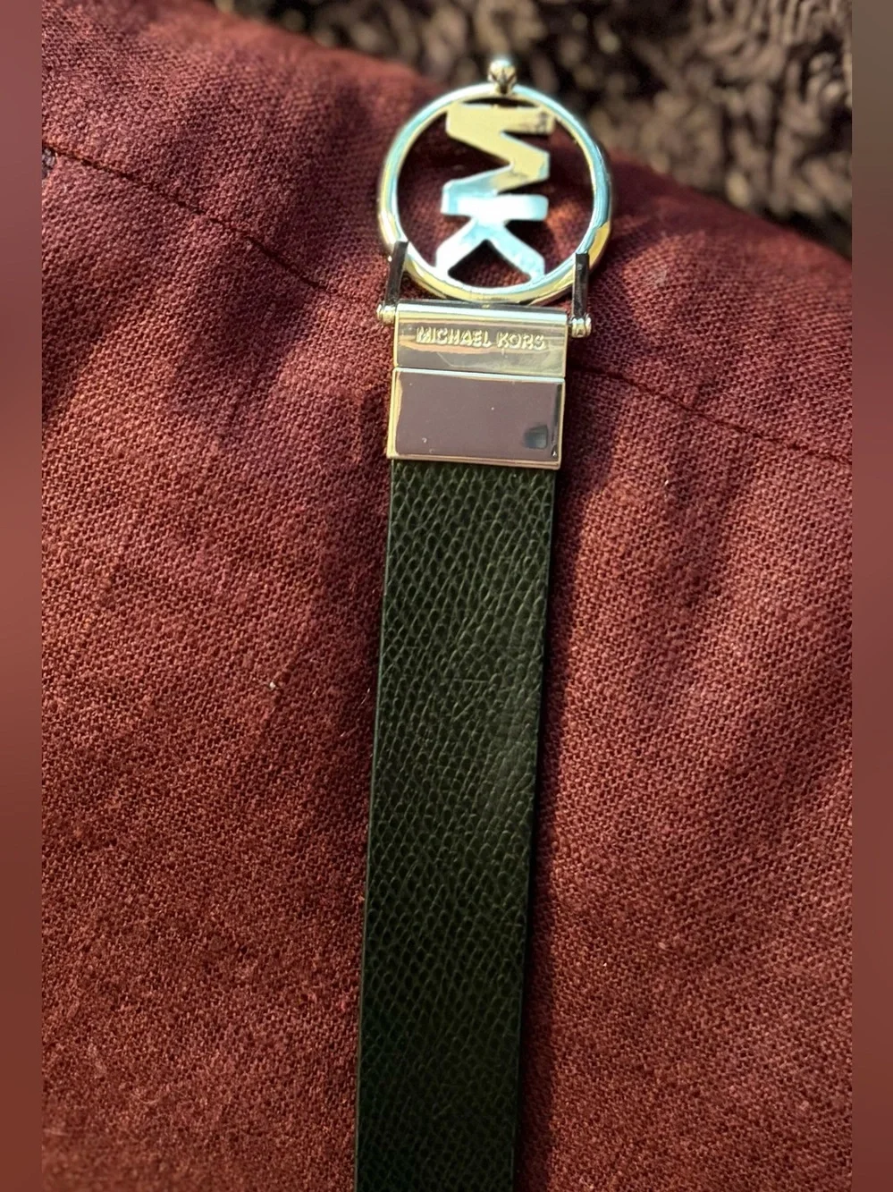 Michael Kors Gray Monogram Logo Slim Belt with MK Circle Buckle